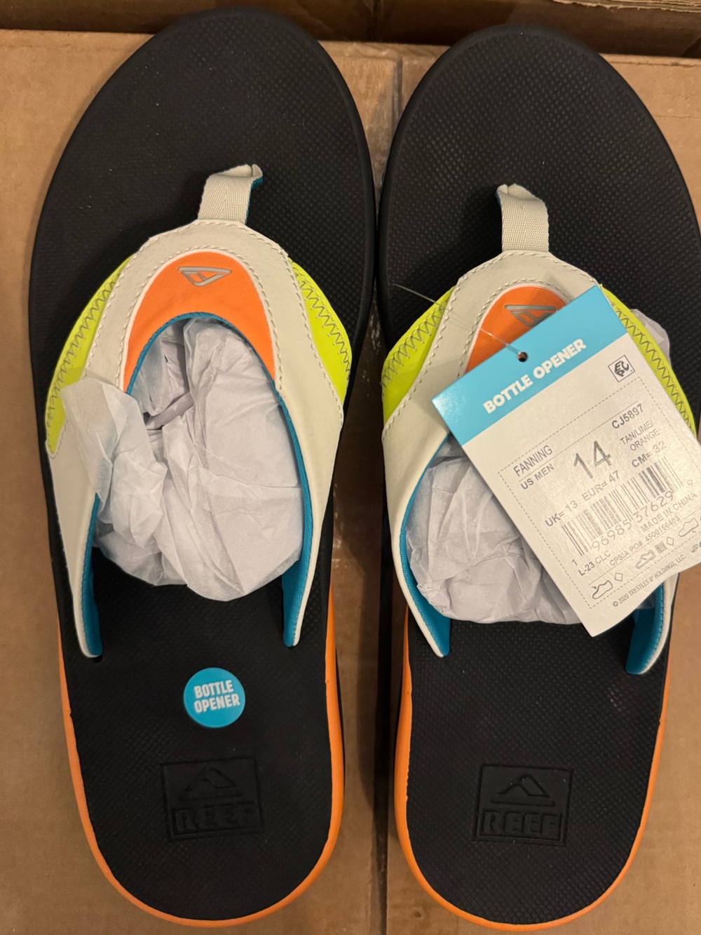 Reef Men's Fanning Tan/Lime/Orange Sandals Size 14. CJ5897 Brand New!